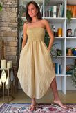 Arbi Gingham Shirring Bandeau Jumpsuit Mustard